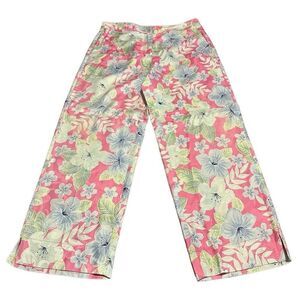 Vintage Tommy Bahama Women’s Pink Floral 100% Silk Capri Pants Retro Size 4